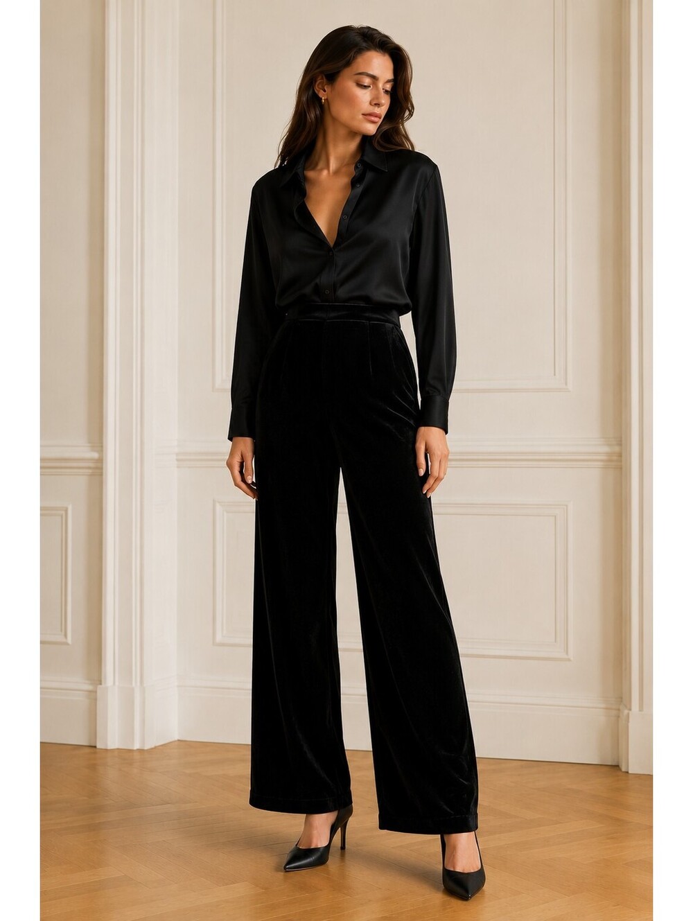 Giorgio Armani Black Velvet Women's Pants Made in Italy